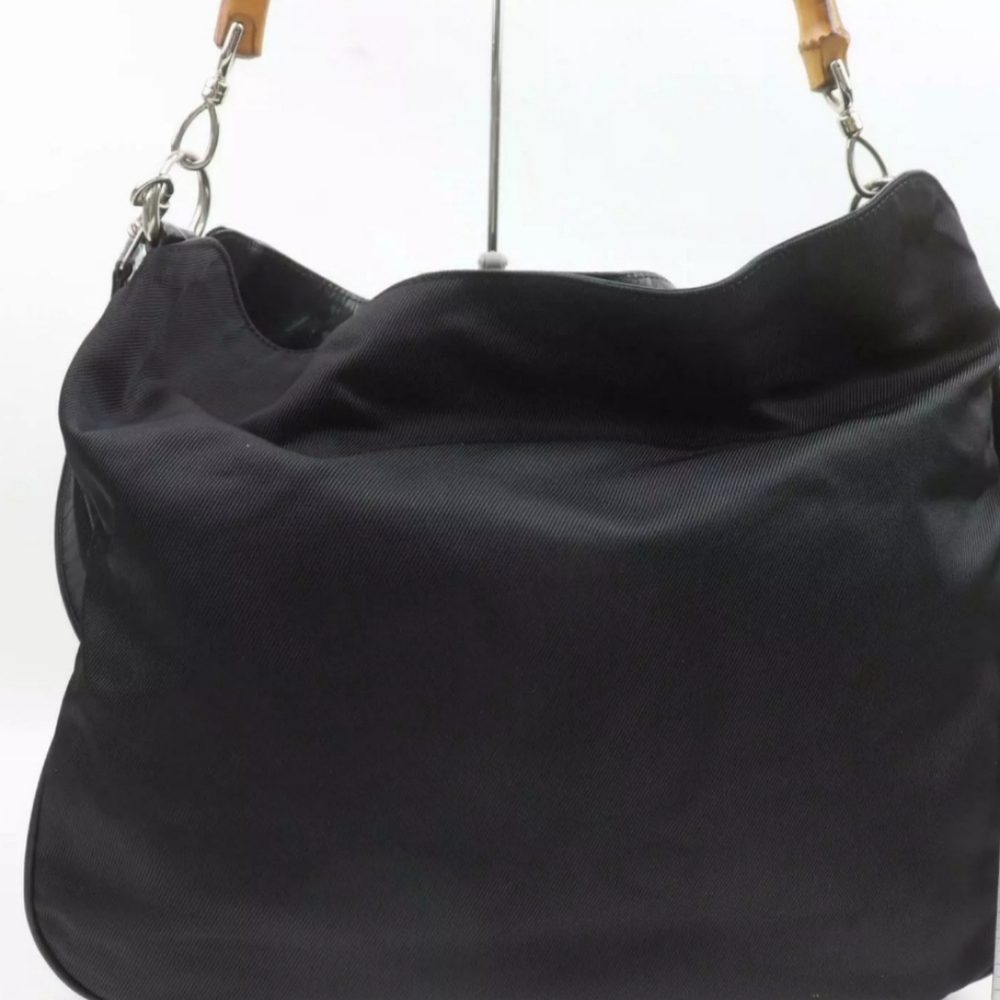 GUCCI 🖤 Authentic Bamboo Handle Black Nylon Purse Hobo Shoulder Bag - Picture 9 of 9